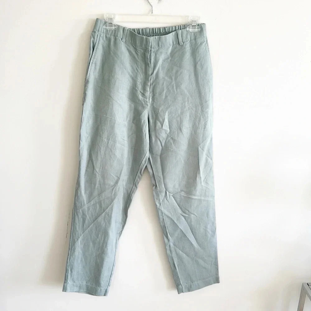 Comptoir Des Cottoniers teal blue linen wide leg pants size small